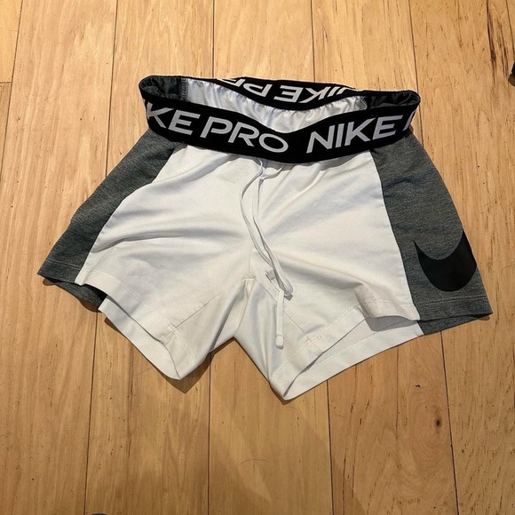 Nike Pants - Nike White and Gray Shorts with Black Logo